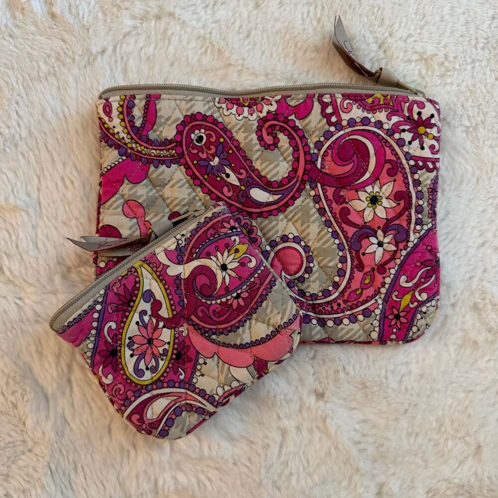 Vera Bradley Paisley Meets Plaid Pattern 2-Piece Cosmetic Bag and Pouch Set